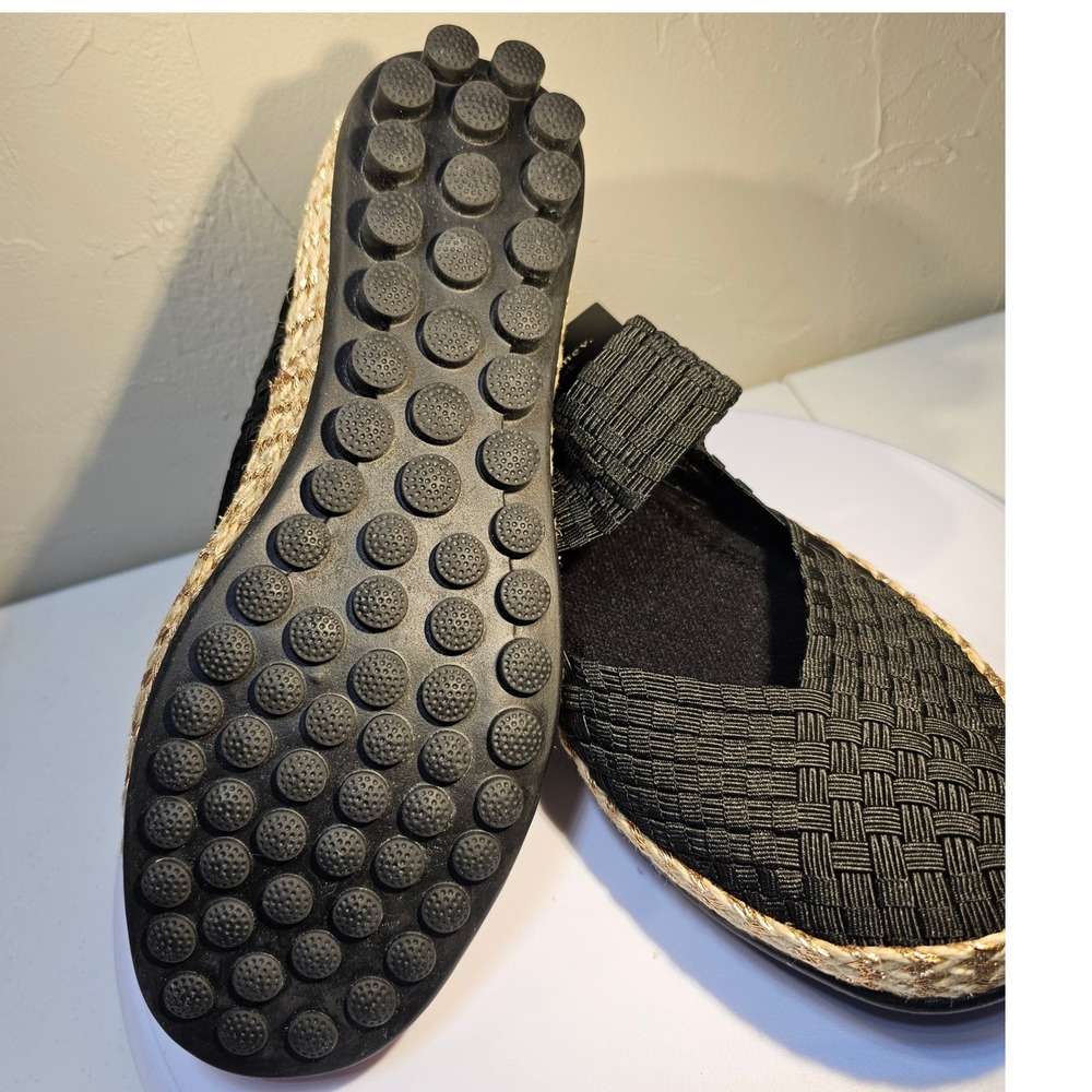 Bernie Mev Mish Black Woven Mary Jane Espadrille Flats Rose Gold Sz 39 8.5 New - Picture 8 of 11